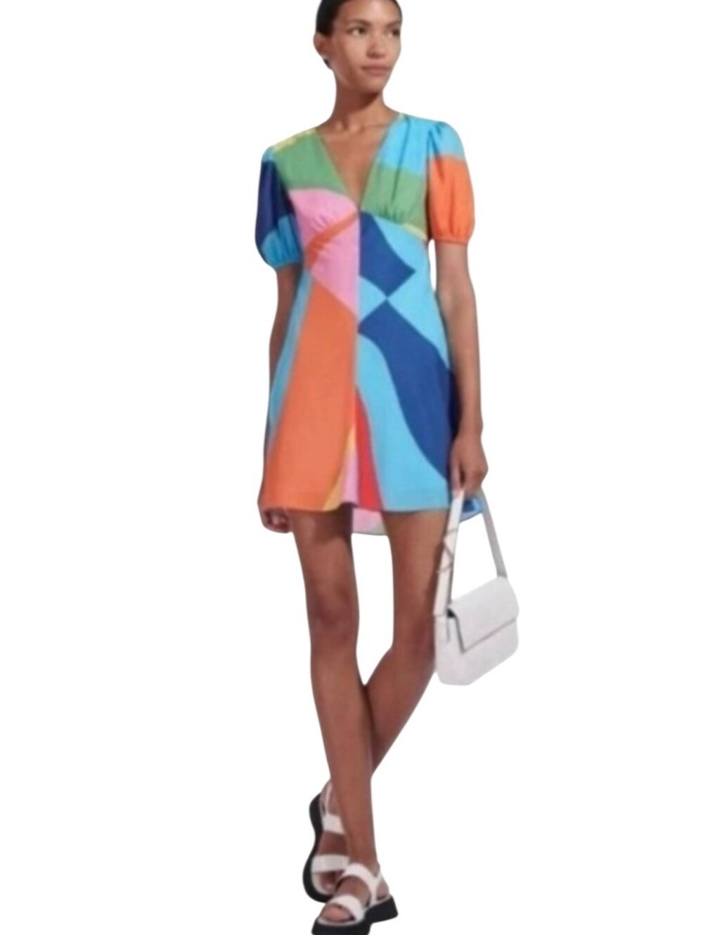 Staud Milla Geometric V-Neck Chiffon Fit & Flare Mini Dress Size 0β
